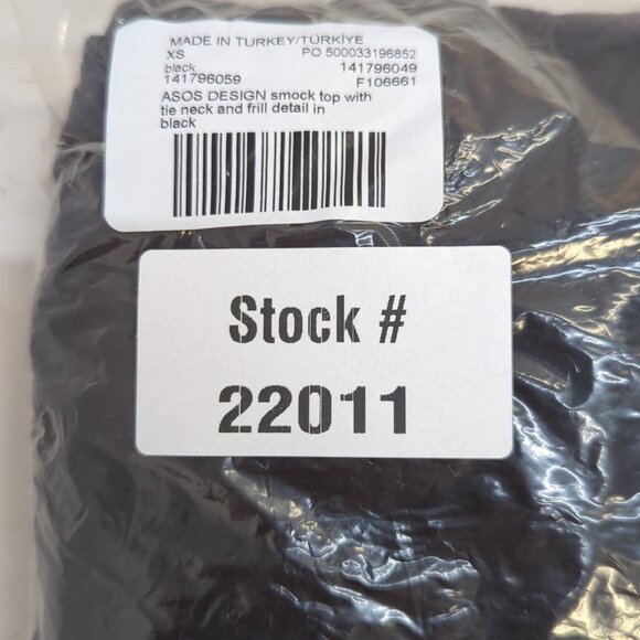 Asos Design Womens Long Sleeve Tie Neck Smock Top With Frill Detail XS Black - Picture 7 of 7